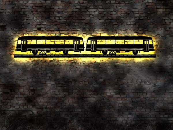 Triebwagen LED Wandbild DDR Eisenbahn aus Holz