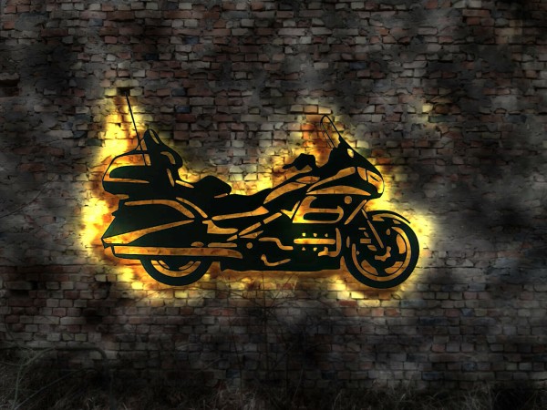 Chopper Motorrad Bike 3D LED Wandbild aus Holz