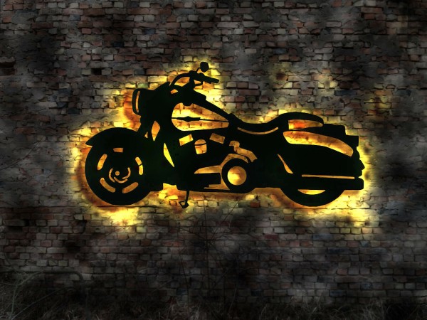 3D LED Wandbild Motorrad aus Holz