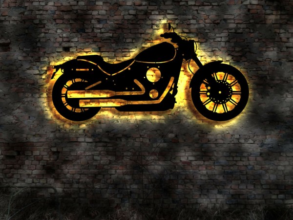 Motorrad 3D LED Wandbild aus Holz